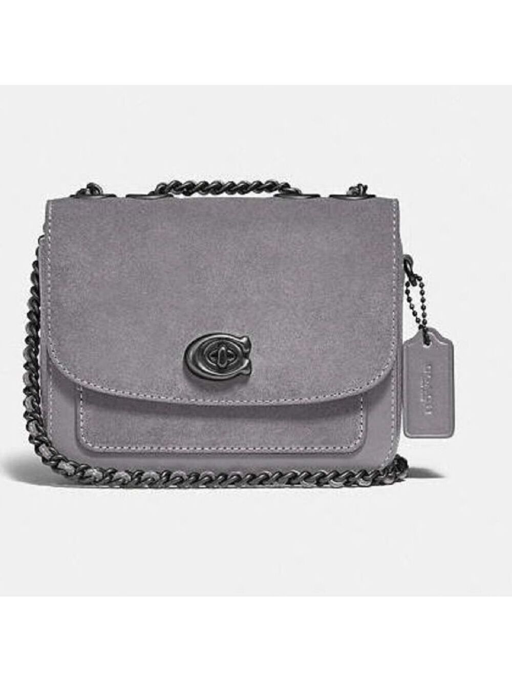 Coach Madison Shoulder Bag 16 Granite Gray Suede & Leather Gunmetal C0801 NWOT - Picture 4 of 13